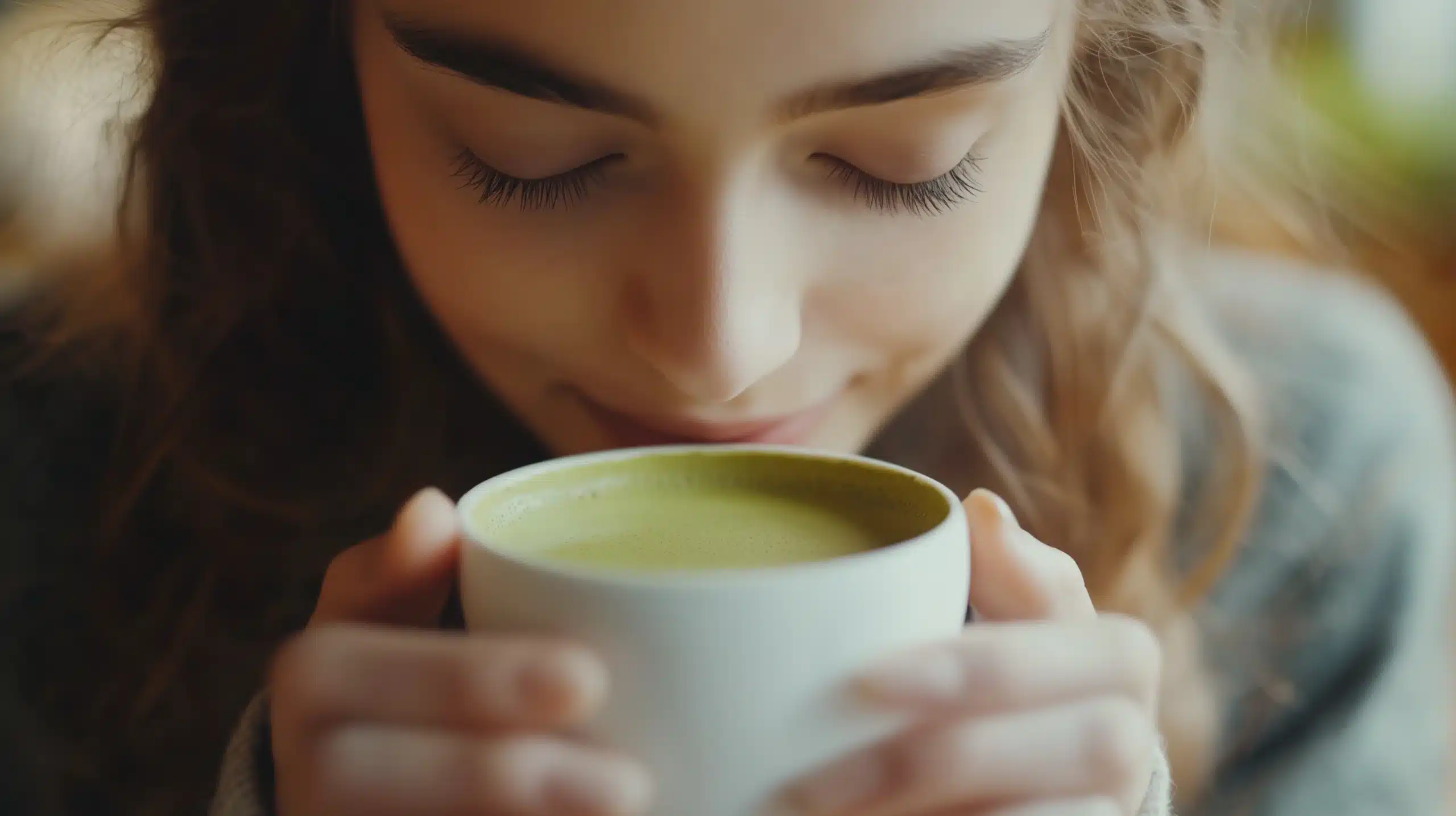 Women Drinking A Hot Matcha Latte_RWGolden Matcha